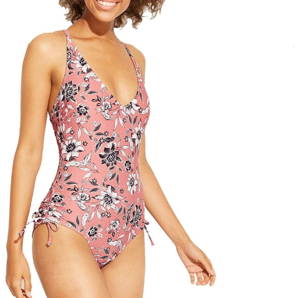 Kona Sol Pink Floral One Piece Bathing Suit